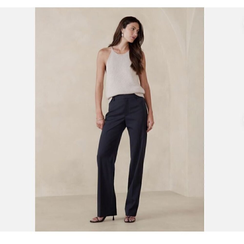 Banana Republic Siena Straight Navy Blue Italian Wool Pants 4 LONG RT$170 NWT